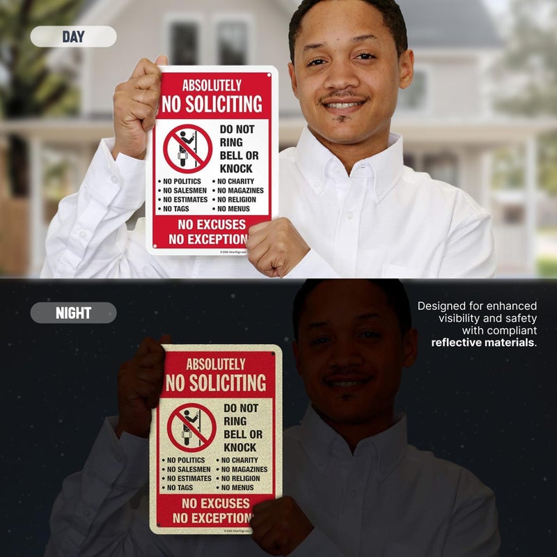 SmartSign 10" x 7" 'Absolutely No Soliciting Do Not Ring Bell No Excuses No Exceptions' Metal Sign, 40 mil Aluminum 3M Laminated Engineer Grade Reflective Material, Red/Black/White, USA-Made - Image 5